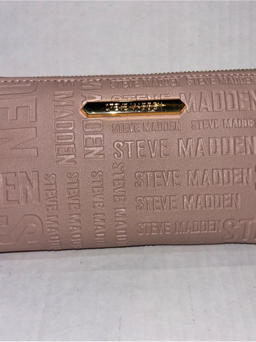Steve Madden Blush Pink Embossed Logo Zip Wallet with Gold Plate